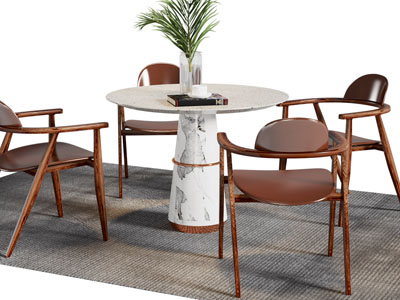 现代圆形大理石餐桌椅组合