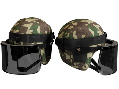 现代军用戴面罩的头盔