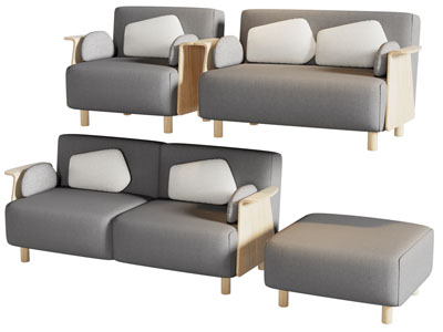 现代多人、双人沙发、脚踏3d模型 现代多人、双人沙发、脚踏