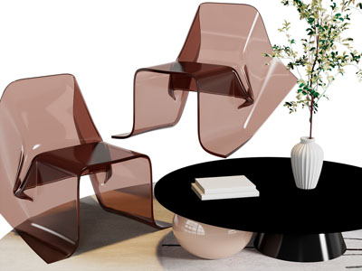 现代亚克力休闲椅子、茶几