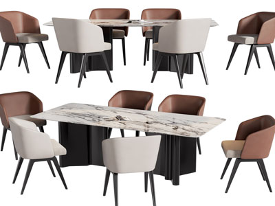 现代长方形大理石餐桌椅组合