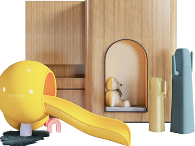 现代儿童室内滑滑梯、装饰柜