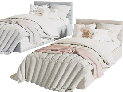 现代布艺儿童双人床