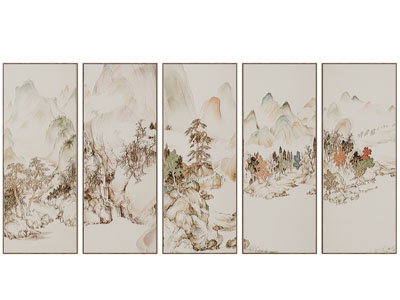 新中式五联装饰挂画