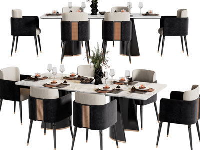 现代大理石长方形餐桌椅组合