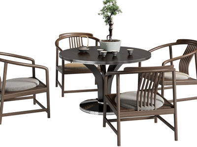 新中式圆形茶桌椅组合