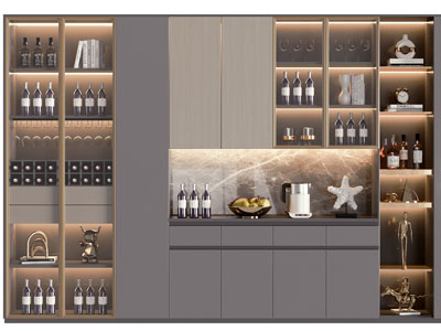 现代玻璃柜门的酒柜