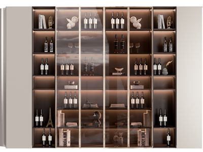 现代玻璃柜门的酒柜