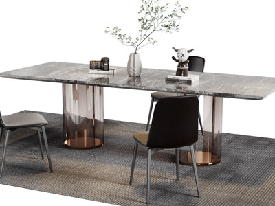 现代长方形餐桌椅组合