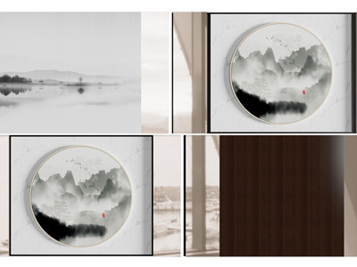 新中式背景墙3d模型 新中式背景墙