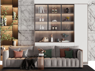 现代多人沙发、酒柜