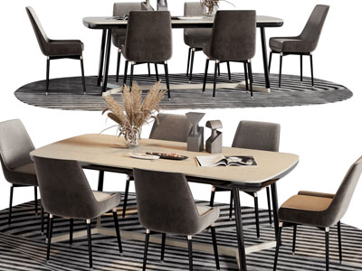 现代长方形餐桌椅组合