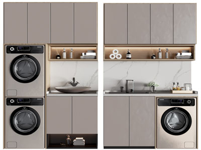 现代嵌入洗衣机、烘干机的储物收纳柜
