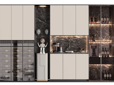 现代玻璃柜门的酒柜