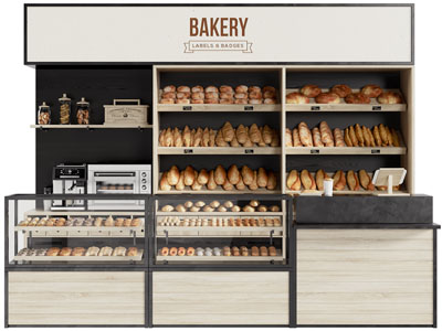 现代烘焙甜品展柜、货架