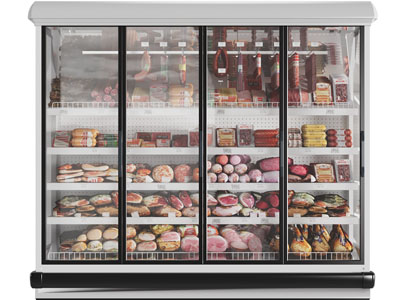 现代火腿、腊肉玻璃柜门的保鲜冰柜、展柜