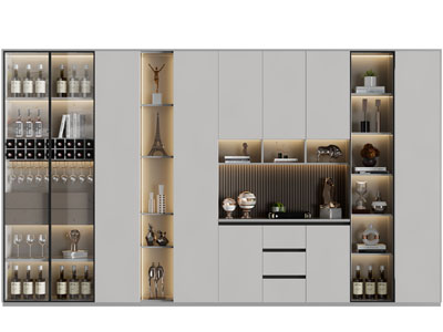 现代玻璃柜门的酒柜