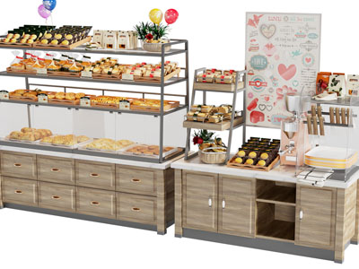 现代面包、甜点展示架、货架3d模型 现代面包、甜点展示架、货架