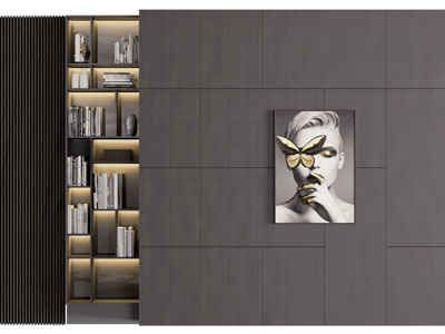 现代嵌入装饰柜的背景墙3d模型 现代嵌入装饰柜的背景墙