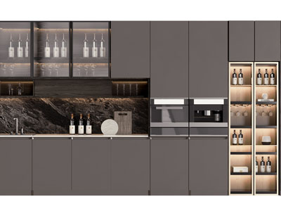 现代嵌入烤箱的酒柜