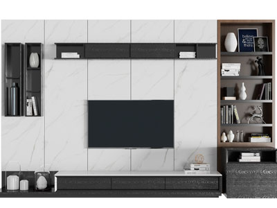 现代带装饰柜的电视背景墙3d模型 现代带装饰柜的电视背景墙