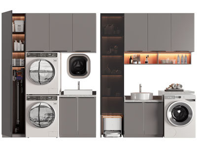 现代嵌入洗衣机、烘干机收纳储物柜