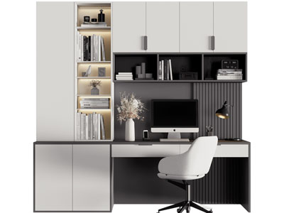 现代带装饰柜的书桌椅组合