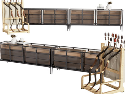 现代实木展示柜、货架、收纳架3d模型 现代实木展示柜、货架、收纳架