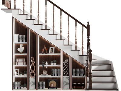 简欧转角楼梯装饰书柜