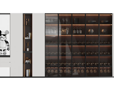 现代玻璃柜门酒柜3d模型 现代玻璃柜门酒柜