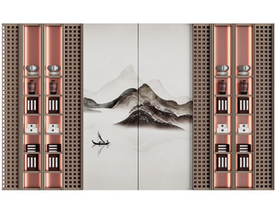 新中式背景墙3d模型 新中式背景墙