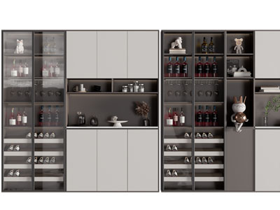 现代玻璃柜门的酒柜3d模型 现代玻璃柜门的酒柜