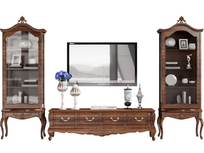 欧式实木电视柜、边柜、电视机