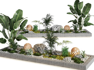 新中式石头、芭蕉景观园艺小品