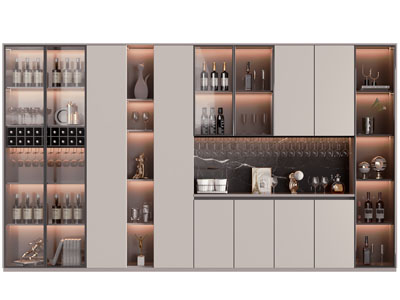 现代玻璃柜门的酒柜3d模型 现代玻璃柜门的酒柜