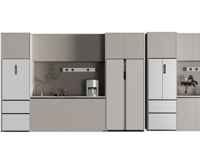 现代嵌入冰箱的酒柜3d模型 现代嵌入冰箱的酒柜