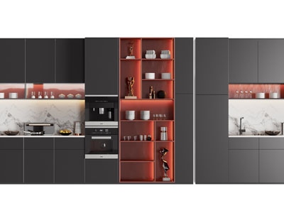 现代嵌入饮水机、烤箱的橱柜