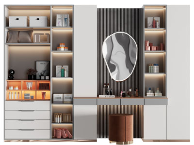 现代带梳妆台的储物装饰柜