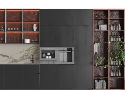 现代黑色柜门、嵌入烤箱的酒柜3d模型 现代黑色柜门、嵌入烤箱的酒柜