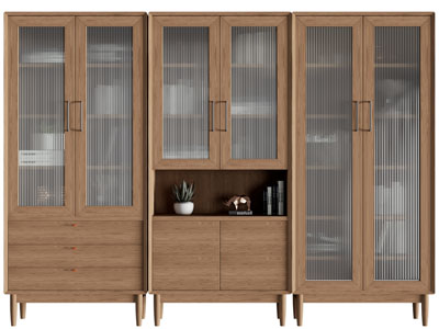 北欧实木玻璃柜门的书柜