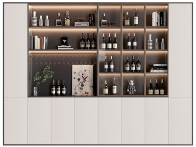 现代中间玻璃柜门的酒柜3d模型 现代中间玻璃柜门的酒柜