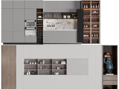 现代嵌入烤箱的酒柜3d模型 现代嵌入烤箱的酒柜