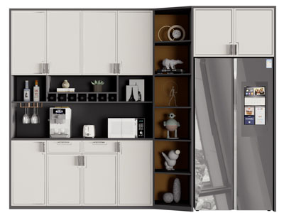 新中式嵌入冰箱的酒柜3d模型 新中式嵌入冰箱的酒柜