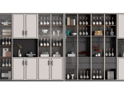 新中式玻璃柜门酒柜3d模型 新中式玻璃柜门酒柜