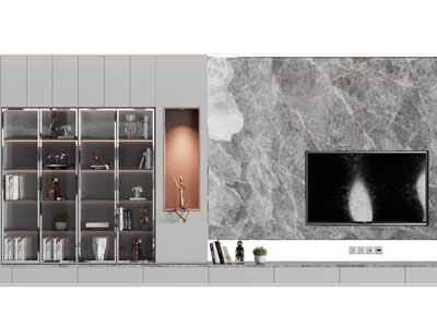 现代带装饰柜的大理石电视背景墙3d模型 现代带装饰柜的大理石电视背景墙