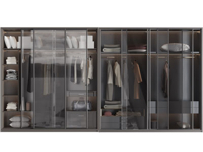 现代玻璃柜门的衣柜3d模型 现代玻璃柜门的衣柜