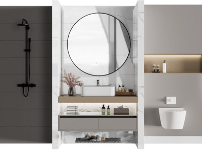 现代悬挂式洗手台、马桶