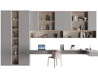 现代带书桌椅组合的装饰柜