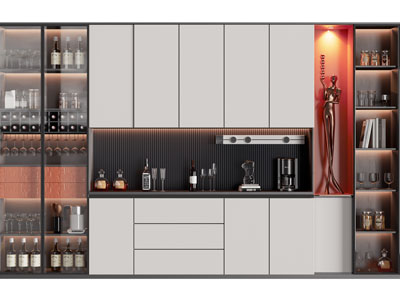 现代两侧玻璃柜门的酒柜3d模型 现代两侧玻璃柜门的酒柜