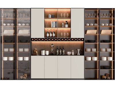 现代玻璃柜门的酒柜3d模型 现代玻璃柜门的酒柜
